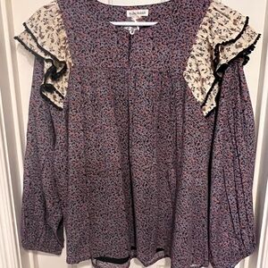 Roller Rabbit Floral Ruffle Sleeve Top NWT Sz Large
